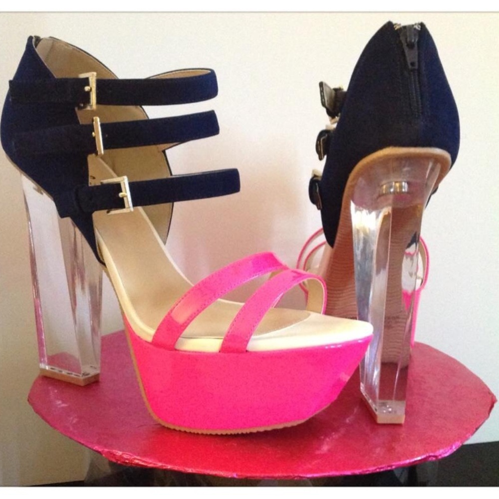 Stylish Pink and Black Platform Heels